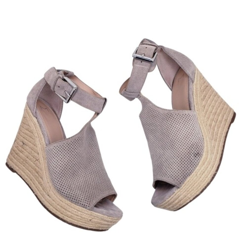 Marc Fisher Alison Taupe Suede Leather Espadrille Wedge Sandals Women's Size 9